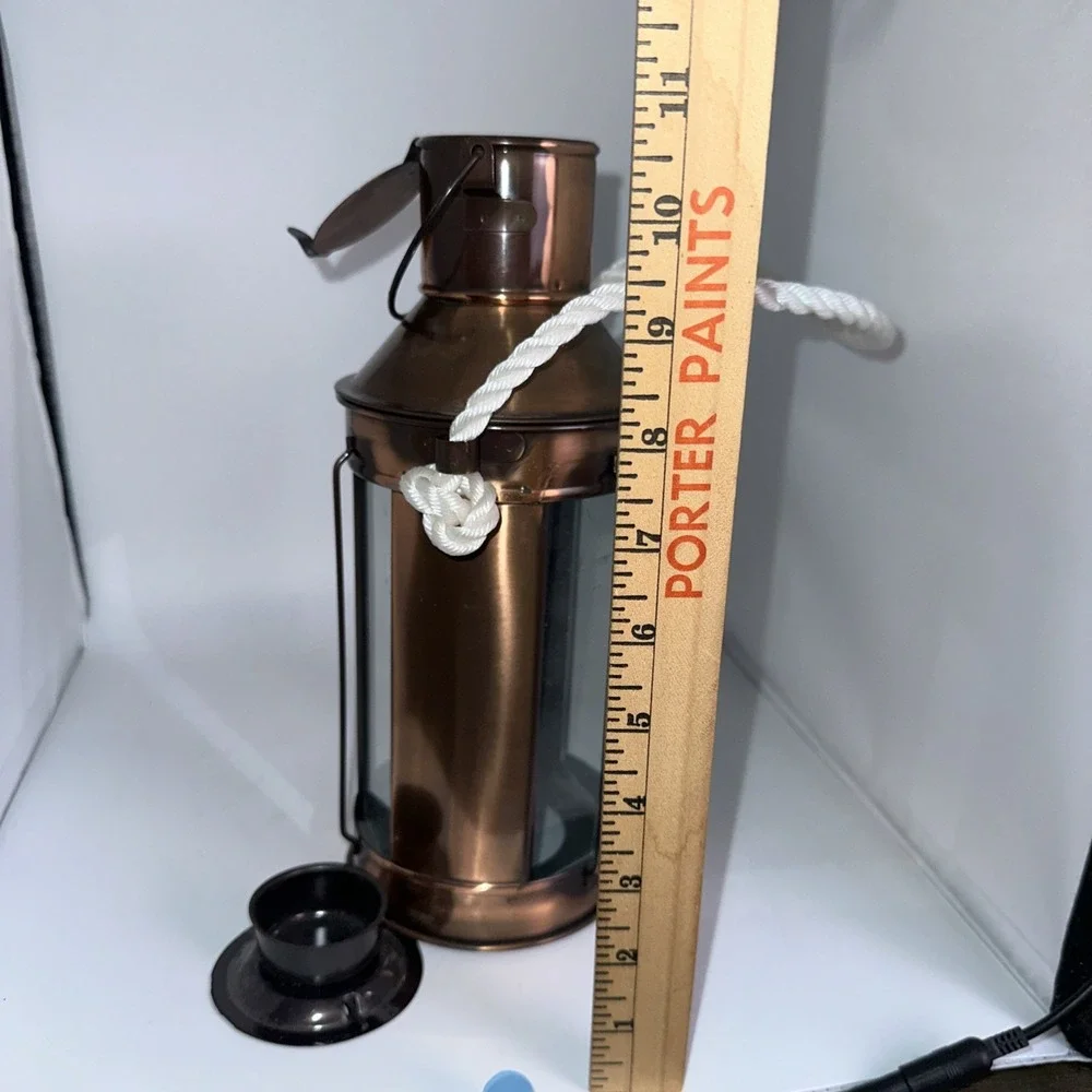 VTG Copper Lantern 4 Sided Glass Bale Kerosene Oil Lamp Nautical Maritime AS IS